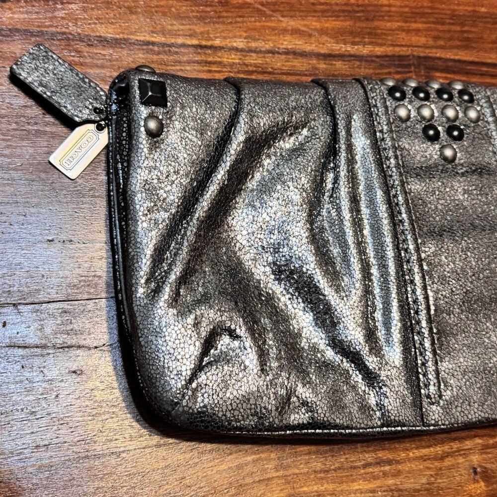 COACH Kristin Studded Clutch Black Silver Leather NWOT Punk Rock Chic - Picture 6 of 13